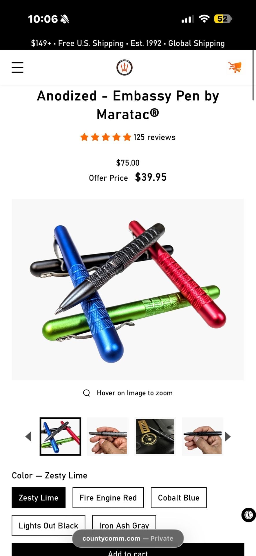 Maratac Embassy Pen Rev. 5 Aluminum Heritage Edition - Zesty Lime 1