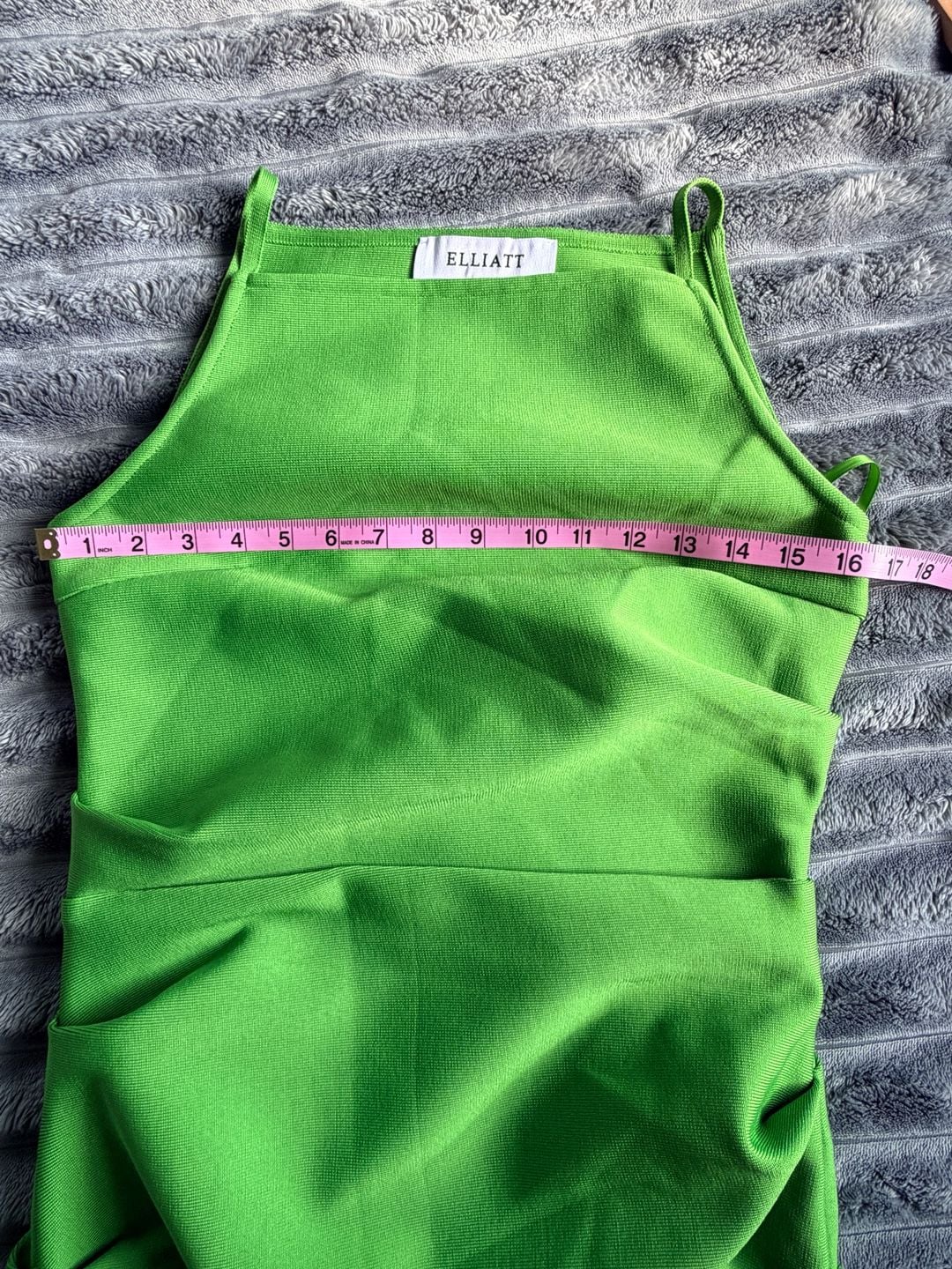 ELLIATT Lime Green Ruched Midi Dress Size L Strappy Bodycon Occassion 6