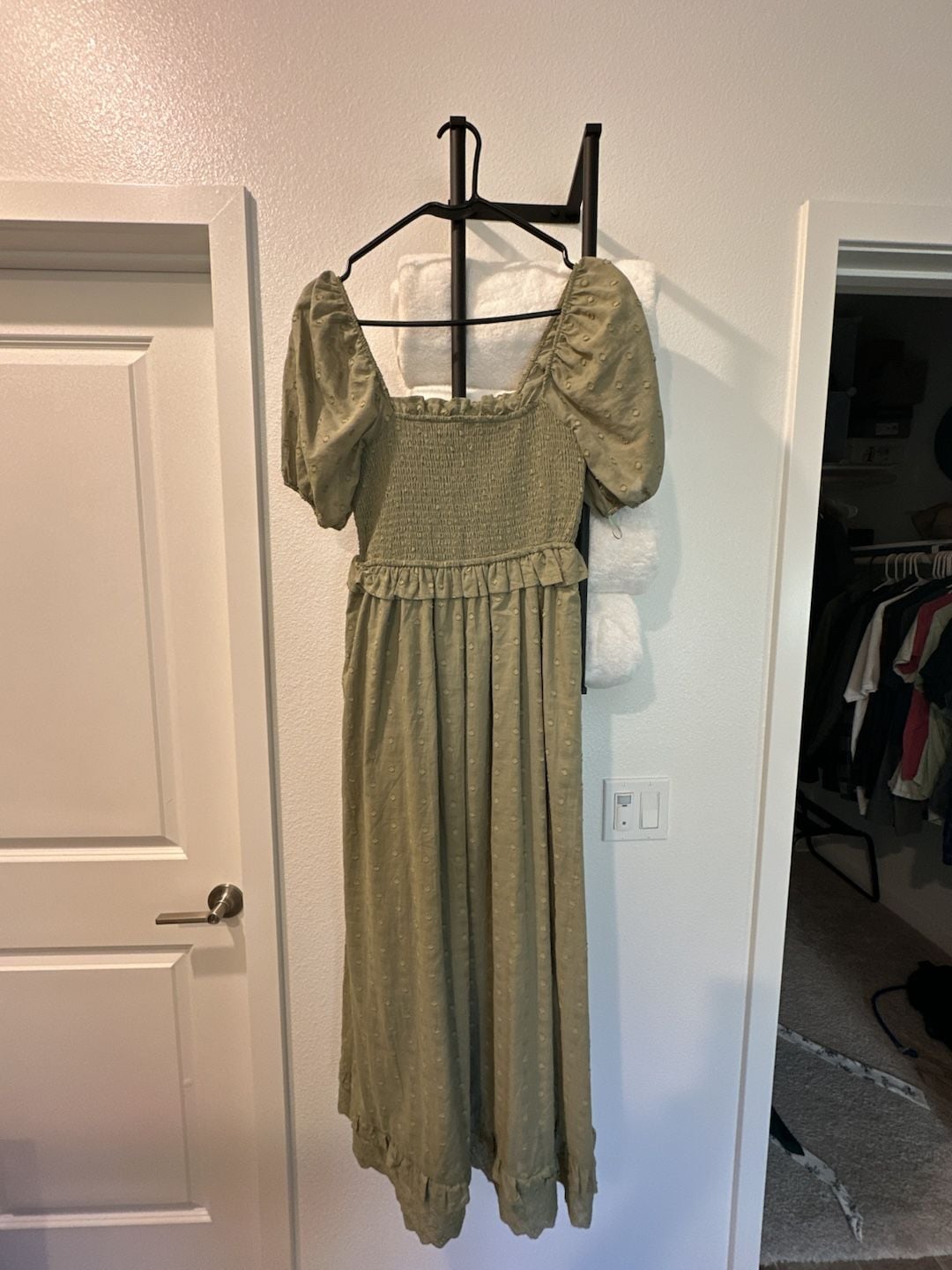 And Now This Green Swiss Dot Smocked Puff Sleeve Midi Dress 3