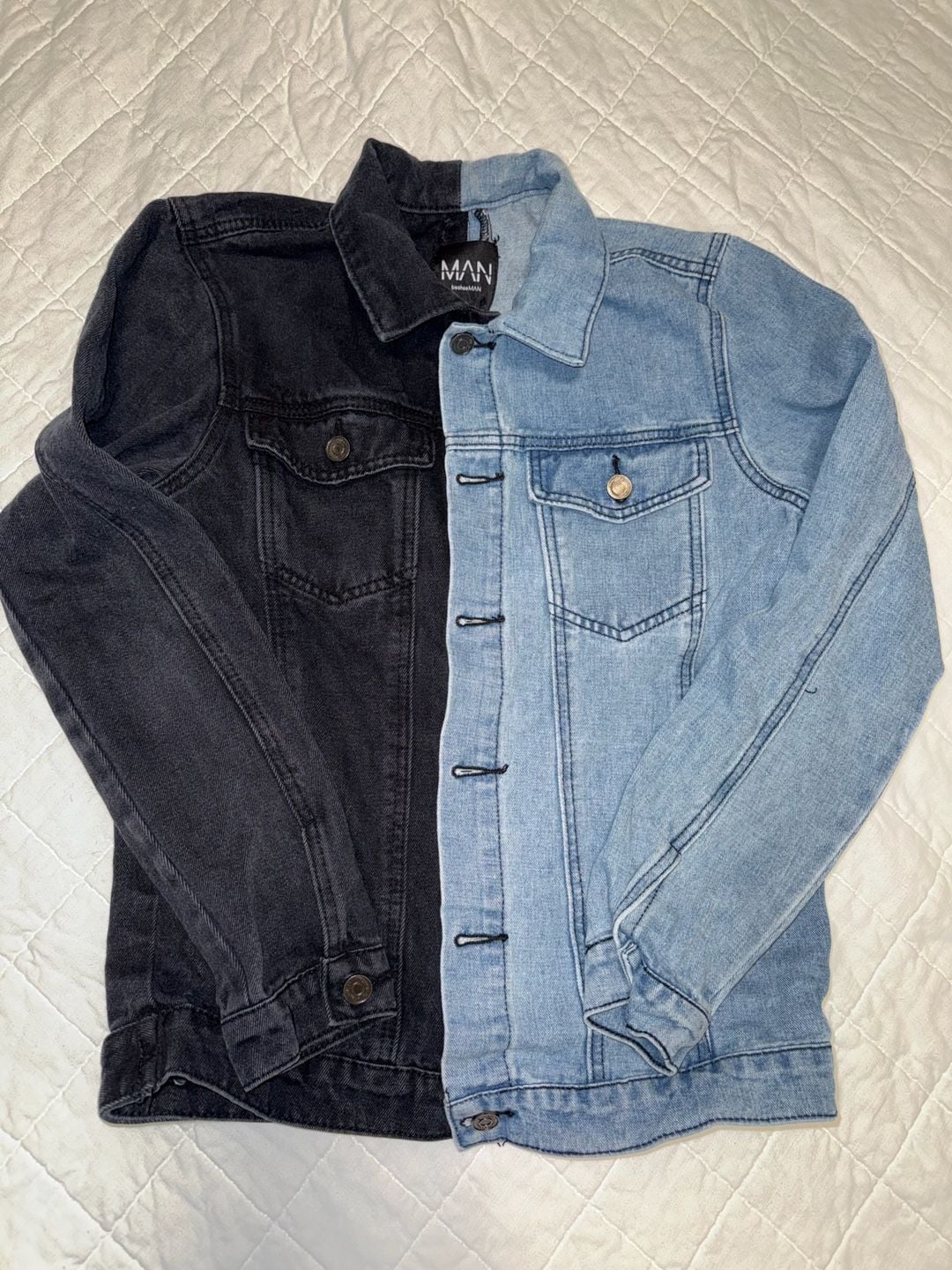 boohooMAN Two-Tone Half and Half Denim Jacket 2