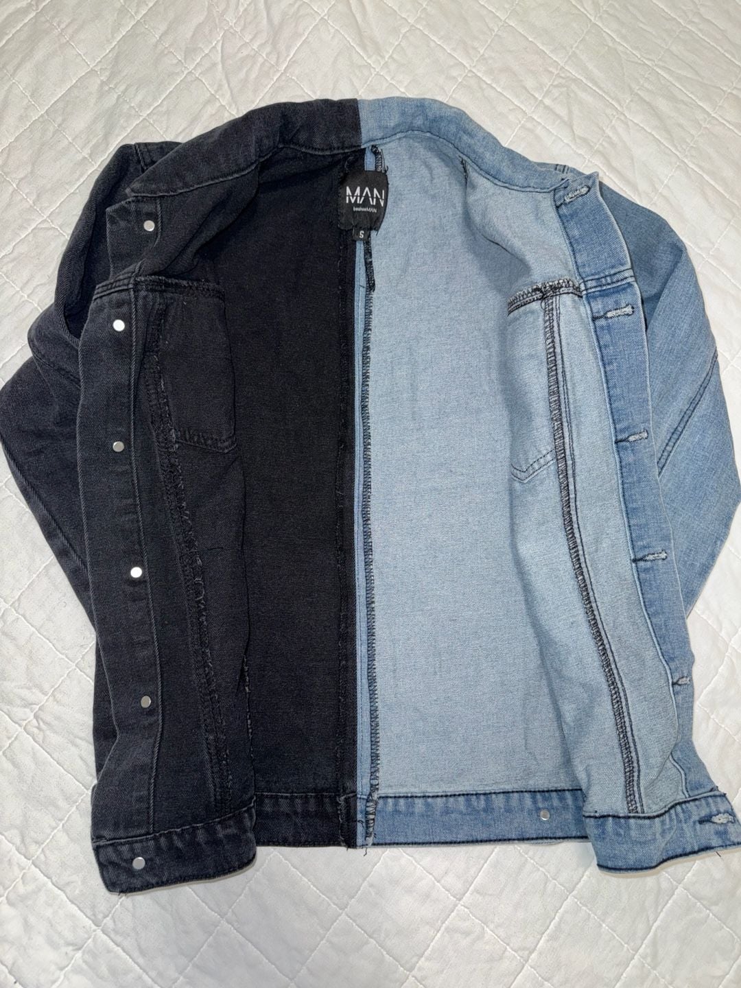 boohooMAN Two-Tone Half and Half Denim Jacket 3
