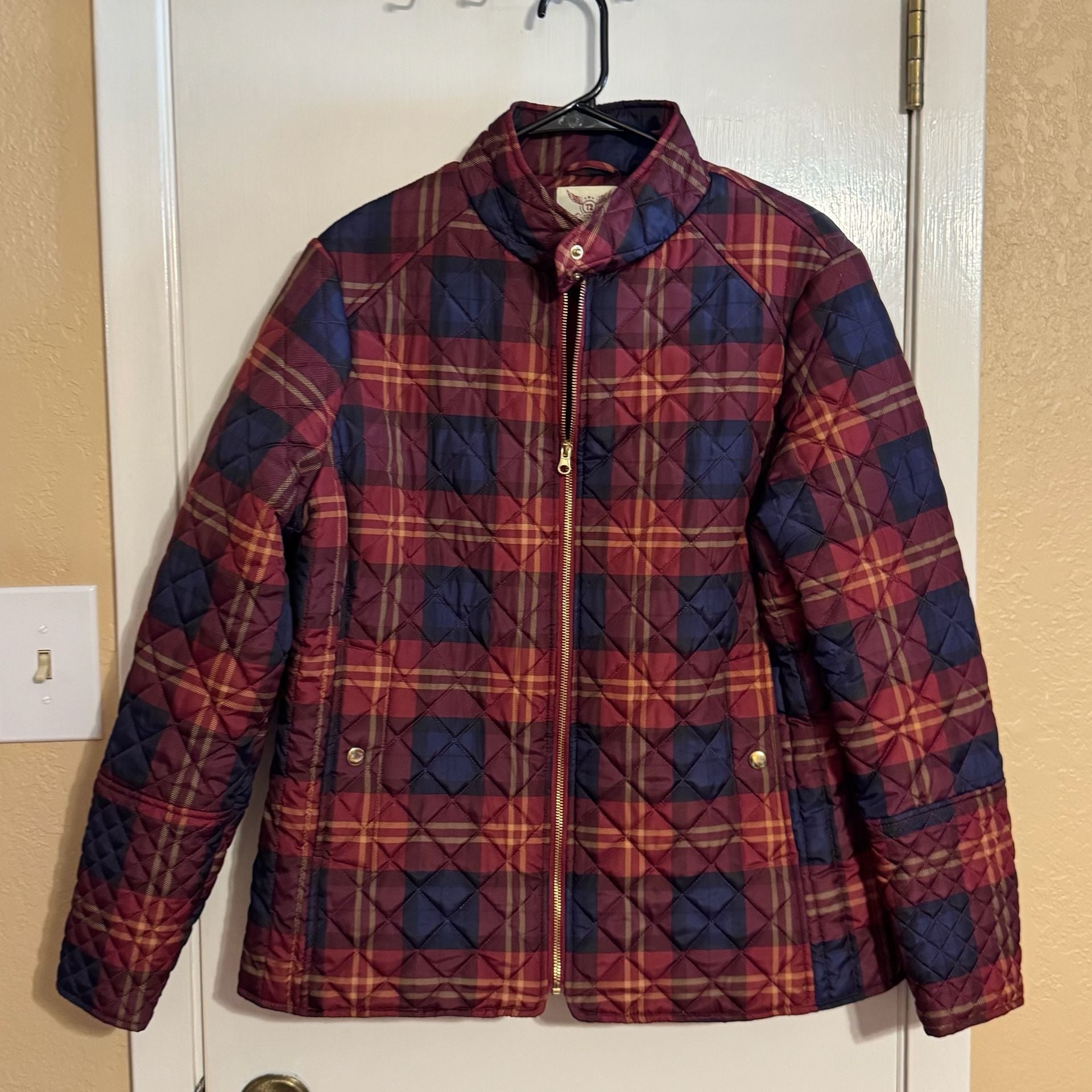 Faded Glory Women’s 1X 16W Burgundy Navy Plaid Quilted Jacket Country Western 3