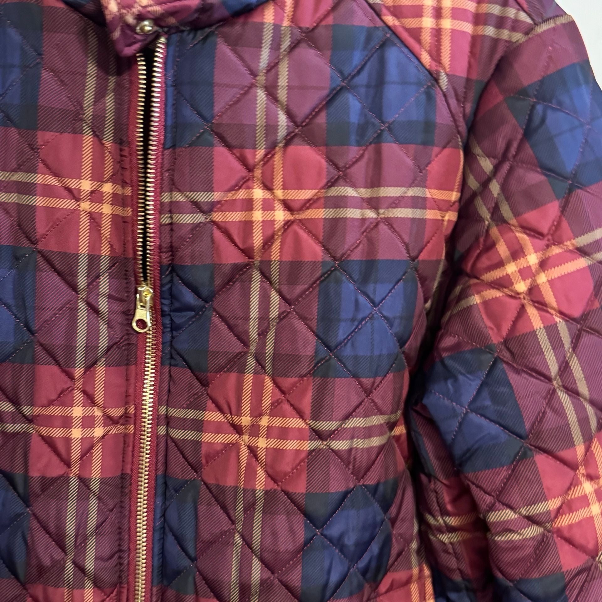 Faded Glory Women’s 1X 16W Burgundy Navy Plaid Quilted Jacket Country Western 5