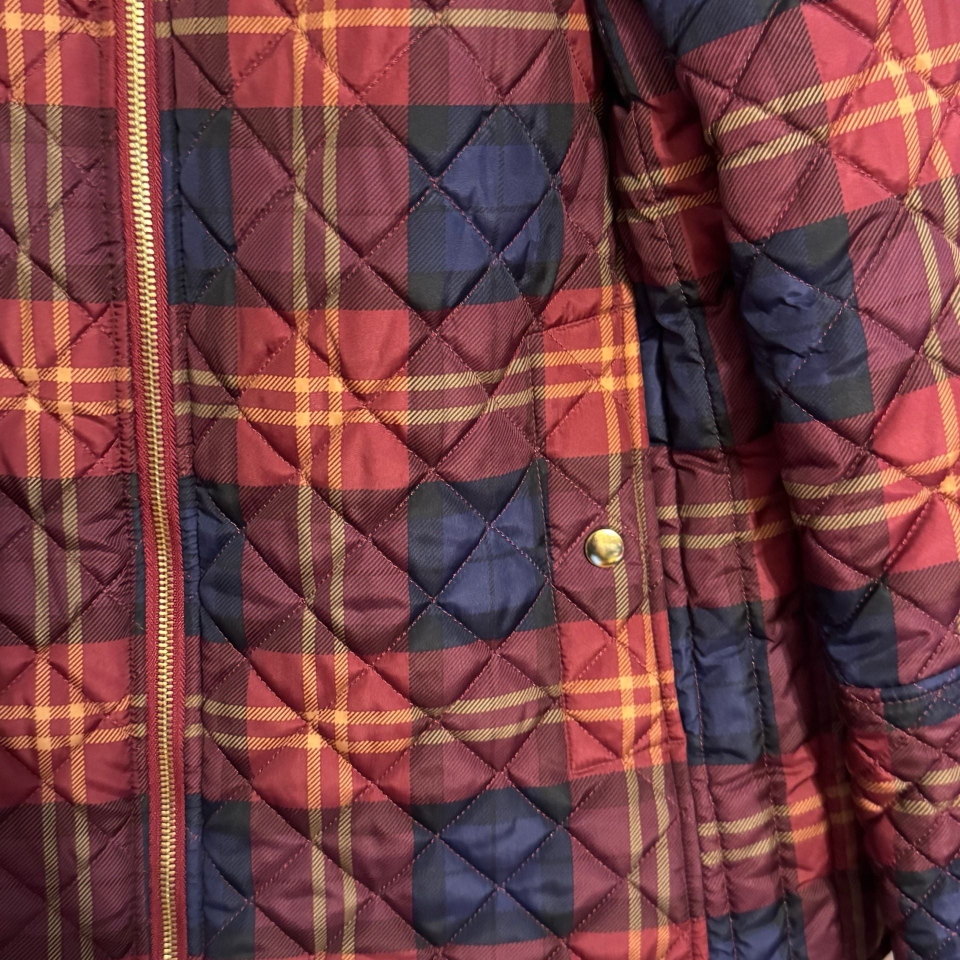 Faded Glory Women’s 1X 16W Burgundy Navy Plaid Quilted Jacket Country Western 6