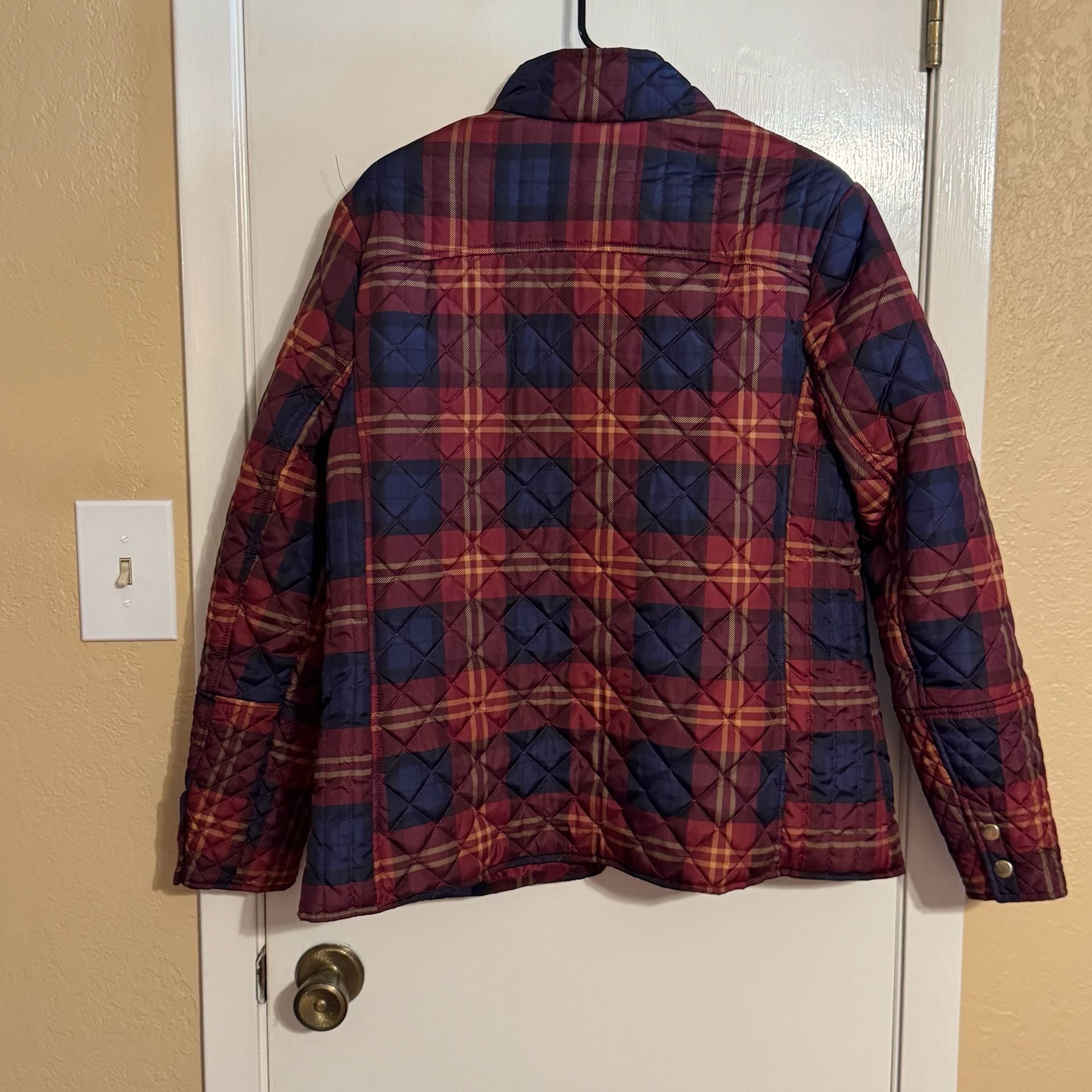 Faded Glory Women’s 1X 16W Burgundy Navy Plaid Quilted Jacket Country Western 7