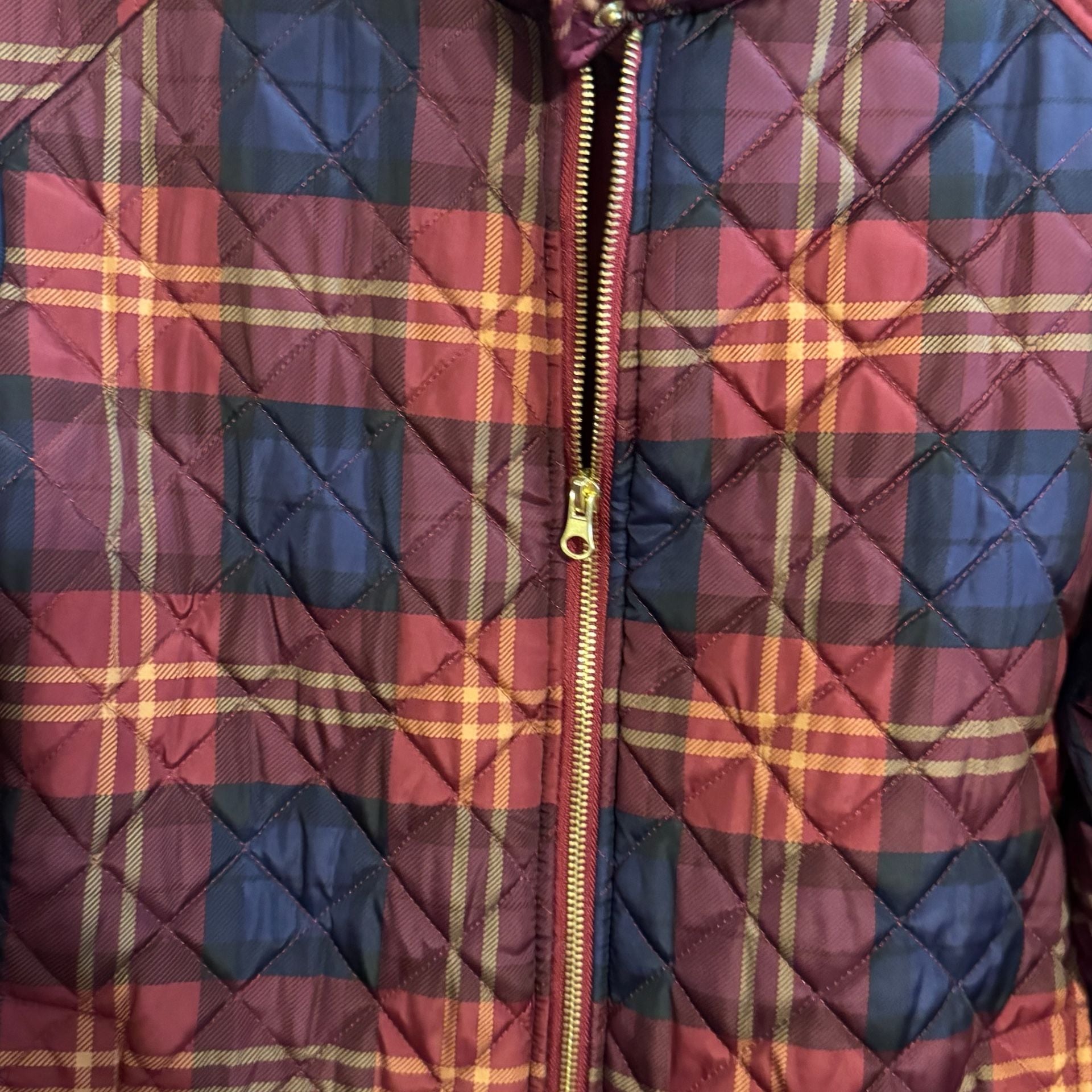 Faded Glory Women’s 1X 16W Burgundy Navy Plaid Quilted Jacket Country Western 8
