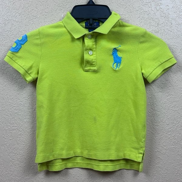 Polo Ralph Lauren Boys Lime Green Big Pony Short Sleeve Polo Shirt Size 4/4T