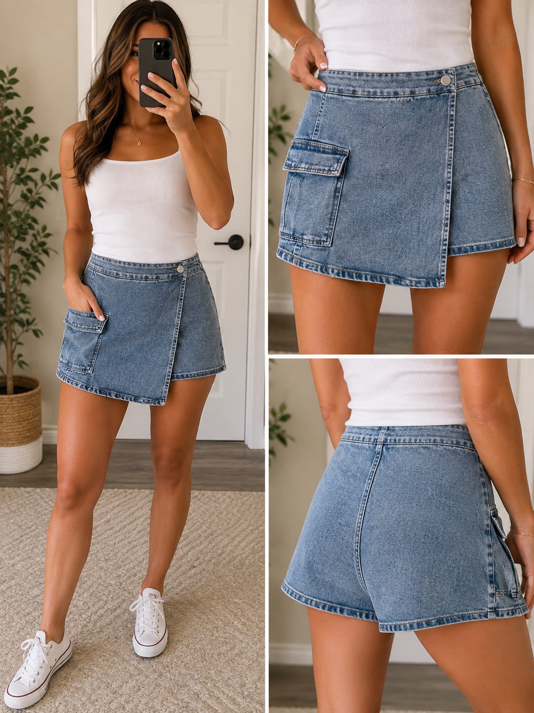 Flying Tomato Acid Wash Denim Wrap Cargo Skort 4
