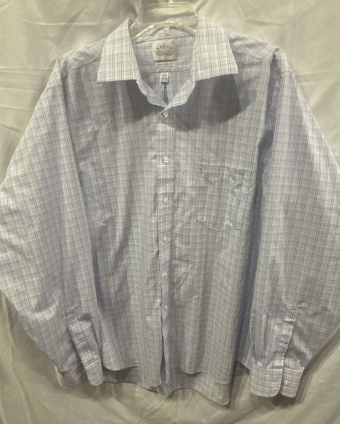 Eagle Men's Button Up Dress Shirt Blue Plaid regular Fit 17 1/2- 36/37 2