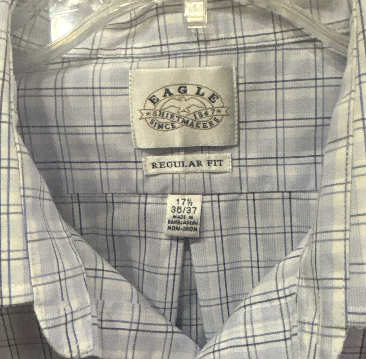 Eagle Men's Button Up Dress Shirt Blue Plaid regular Fit 17 1/2- 36/37 3
