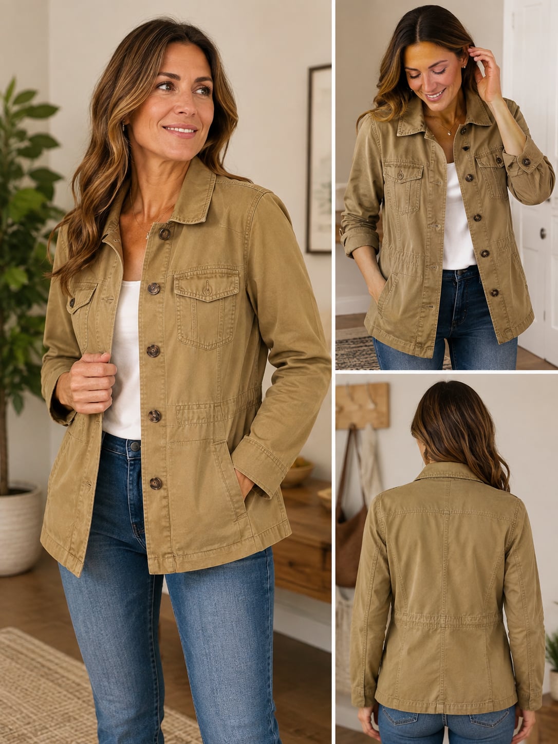 Talbots Women's Khaki Twill Utility Safari Jacket 3