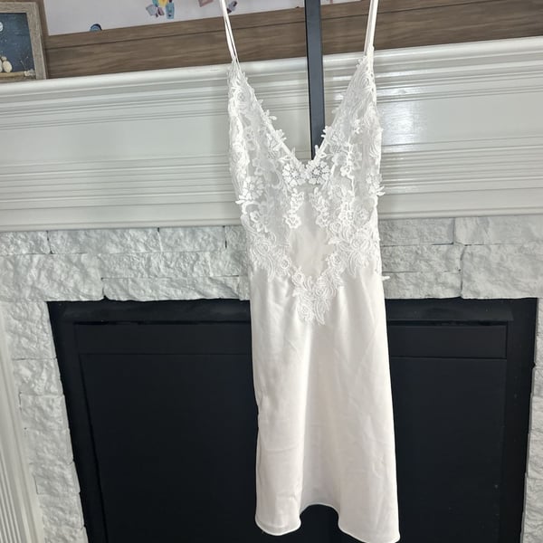 Victoria's Secret Ivory Satin Chemise Slip Dress with Lace Trim