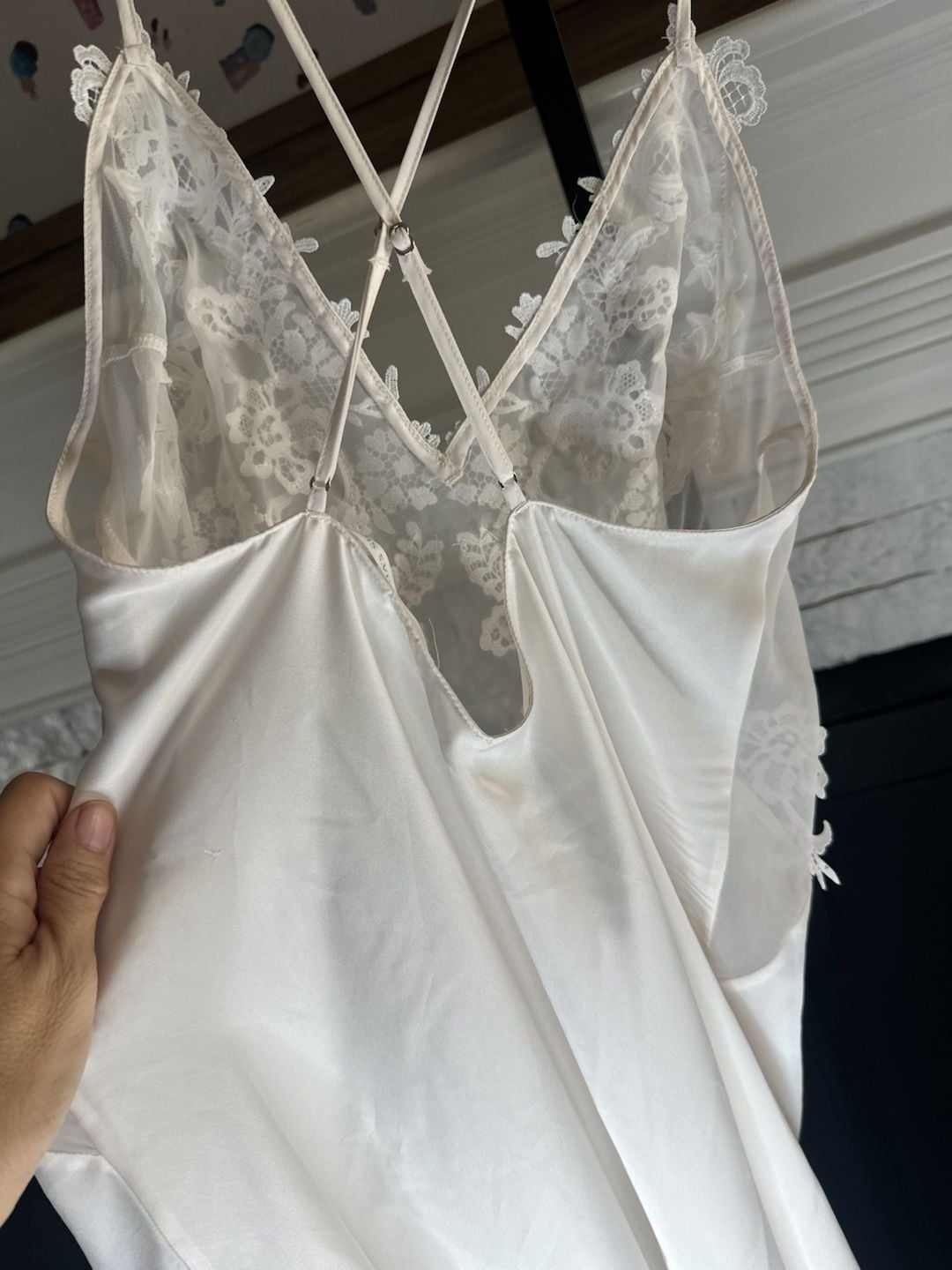 Victoria's Secret Ivory Satin Chemise Slip Dress with Lace Trim 8