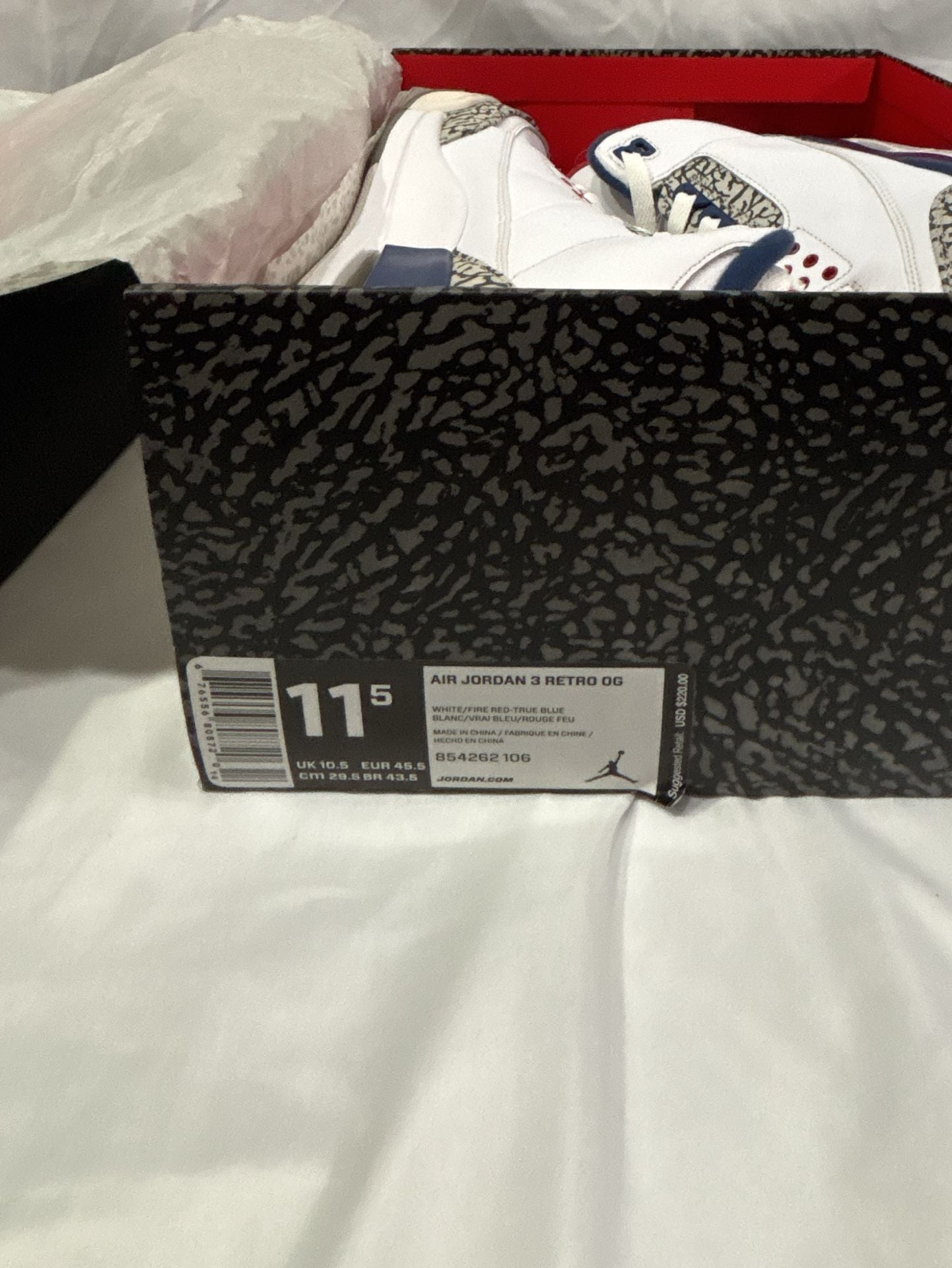 Air Jordan 3 Retro OG 'True Blue' 2016 (854262-106) Size 11.5 12