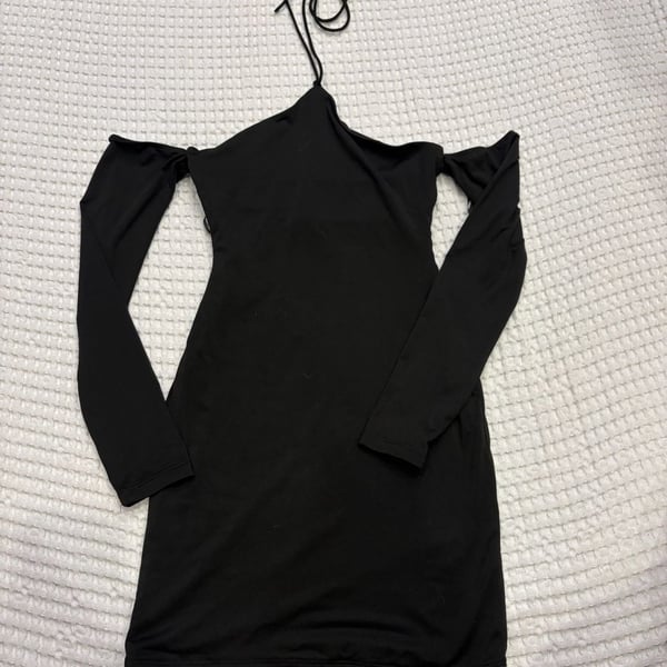 Princess Polly Black Long Sleeve Cold Shoulder Mini Dress