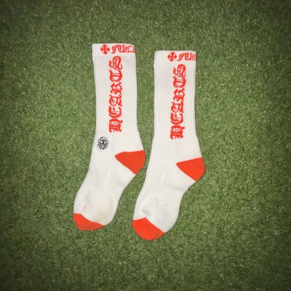  White and red Crew FU SOCK Chrome