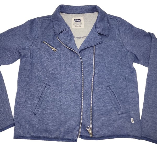 Levi's Girls' Asymmetrical Zip-Front Fleece Moto Jacket, Blue, Size XL (13-15 Yrs)