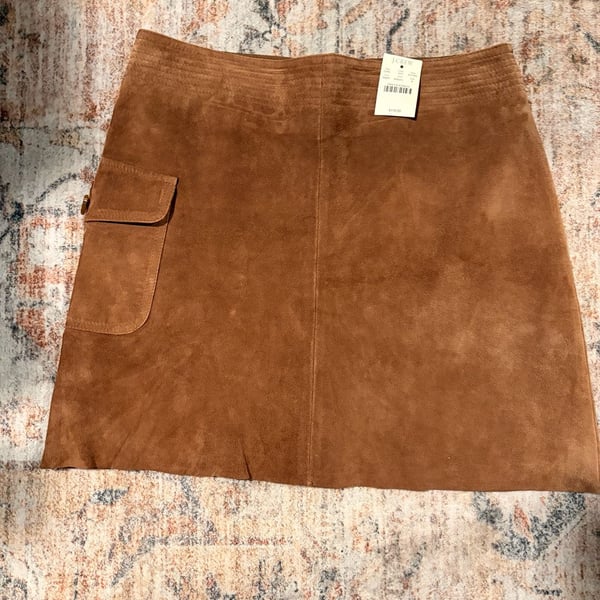 J. Crew Women's Brown Suede Leather Mini Skirt with Cargo Pocket, Size 4