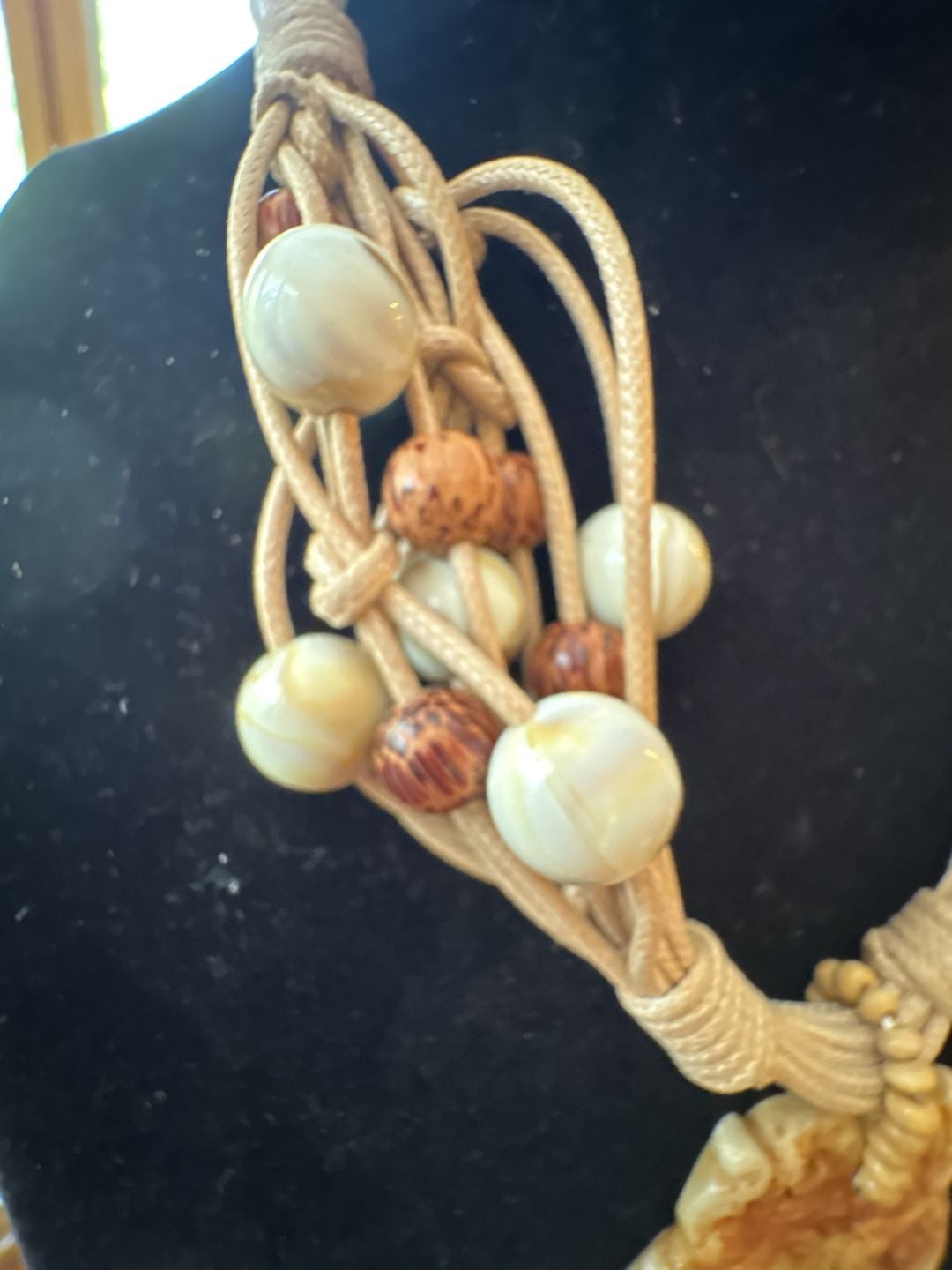 Bohemian Statement Necklace with Large Carved Resin Dragon Pendant and Beaded Cord 4