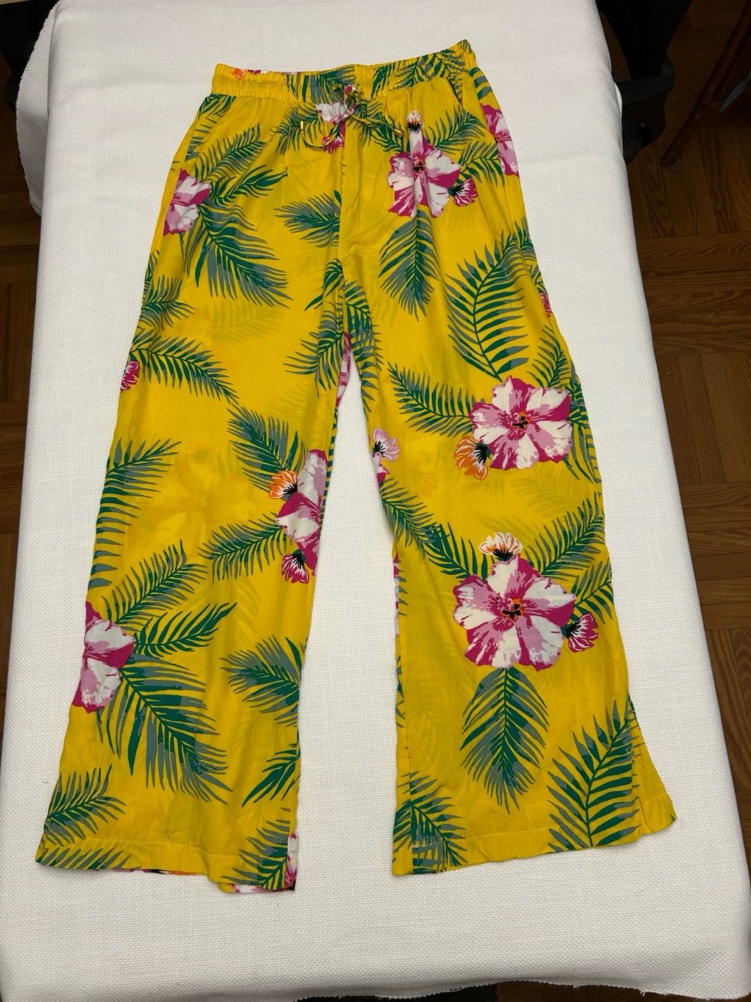 Indero Yellow Tropical Hibiscus Print High Waist Wide Leg Pants 3