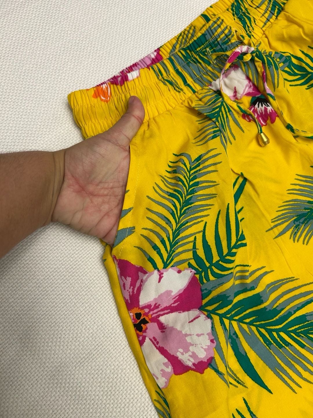 Indero Yellow Tropical Hibiscus Print High Waist Wide Leg Pants 5