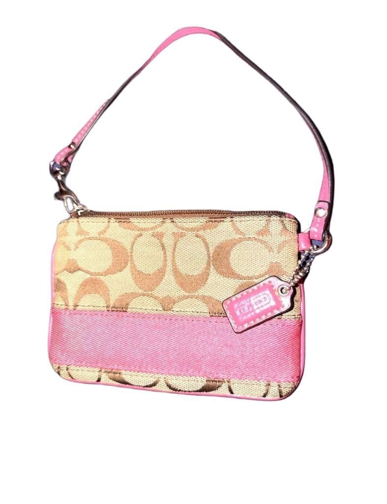 Coach Signature Canvas Wristlet with Pink Stripe 2