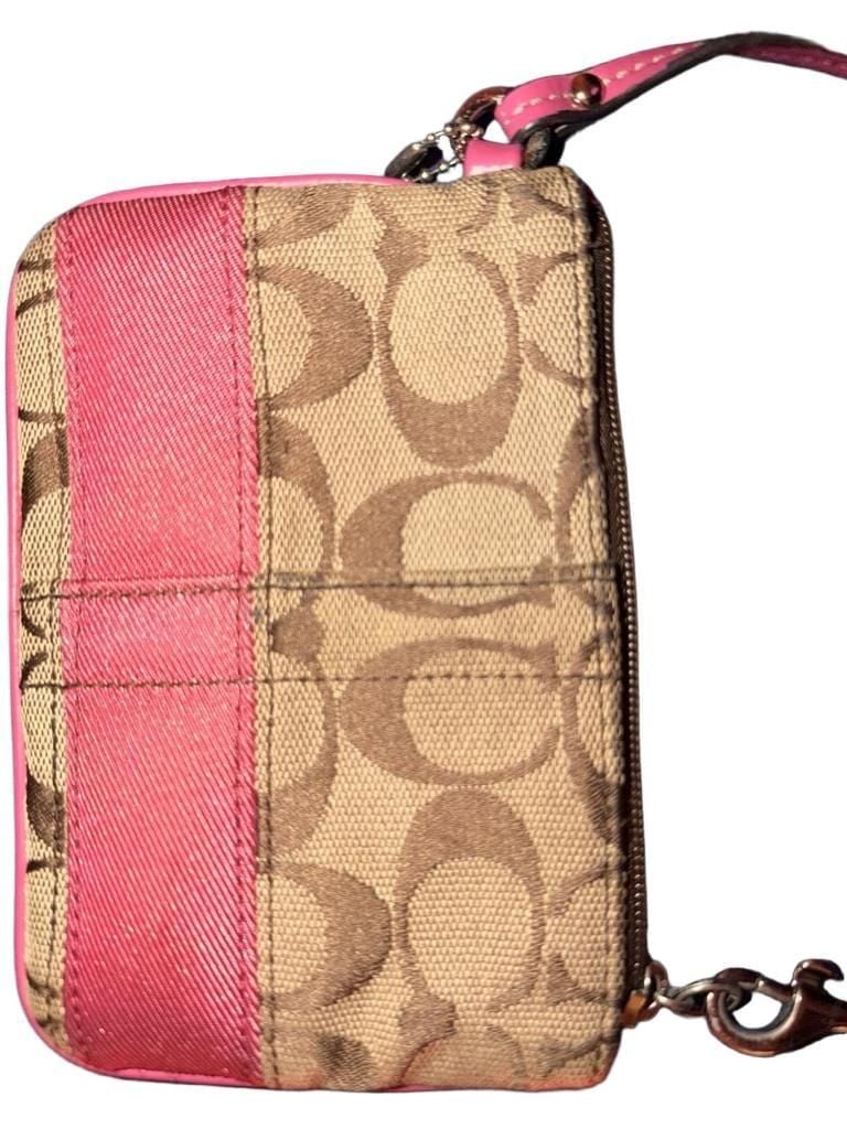 Coach Signature Canvas Wristlet with Pink Stripe 5