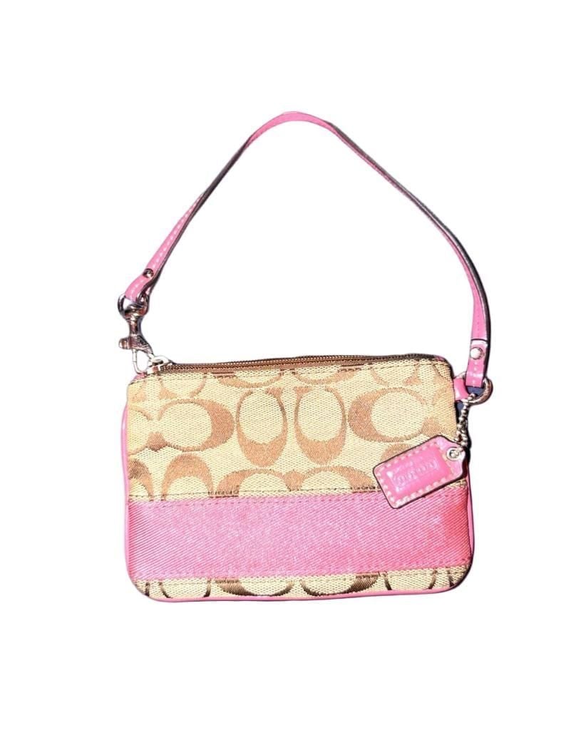 Coach Signature Canvas Wristlet with Pink Stripe 4