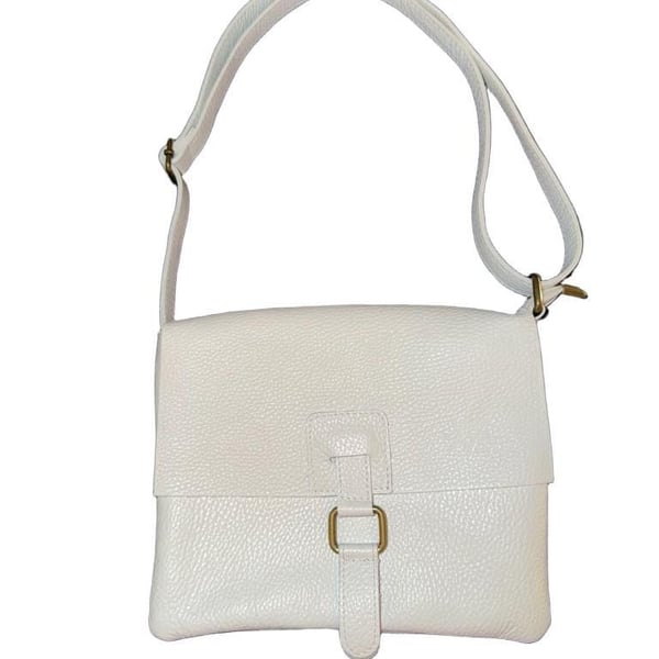 Vera Italy Grained Leather Crossbody Bag with Buckle Detail