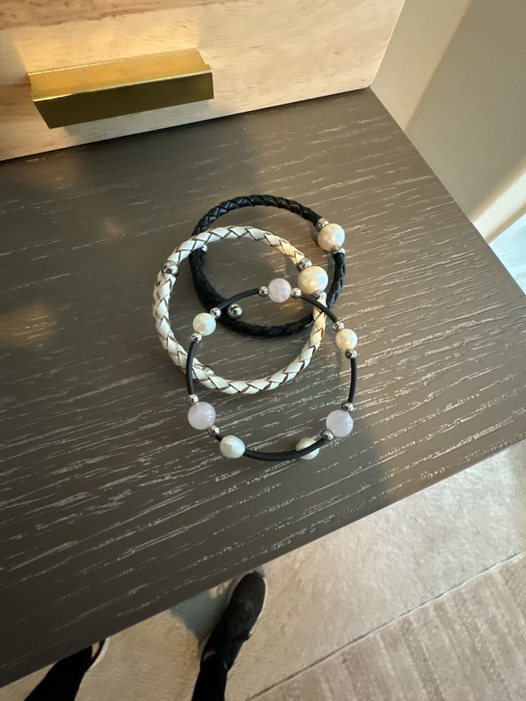Set of 3 Braided Leather and Freshwater Pearl Bead Bracelets 2