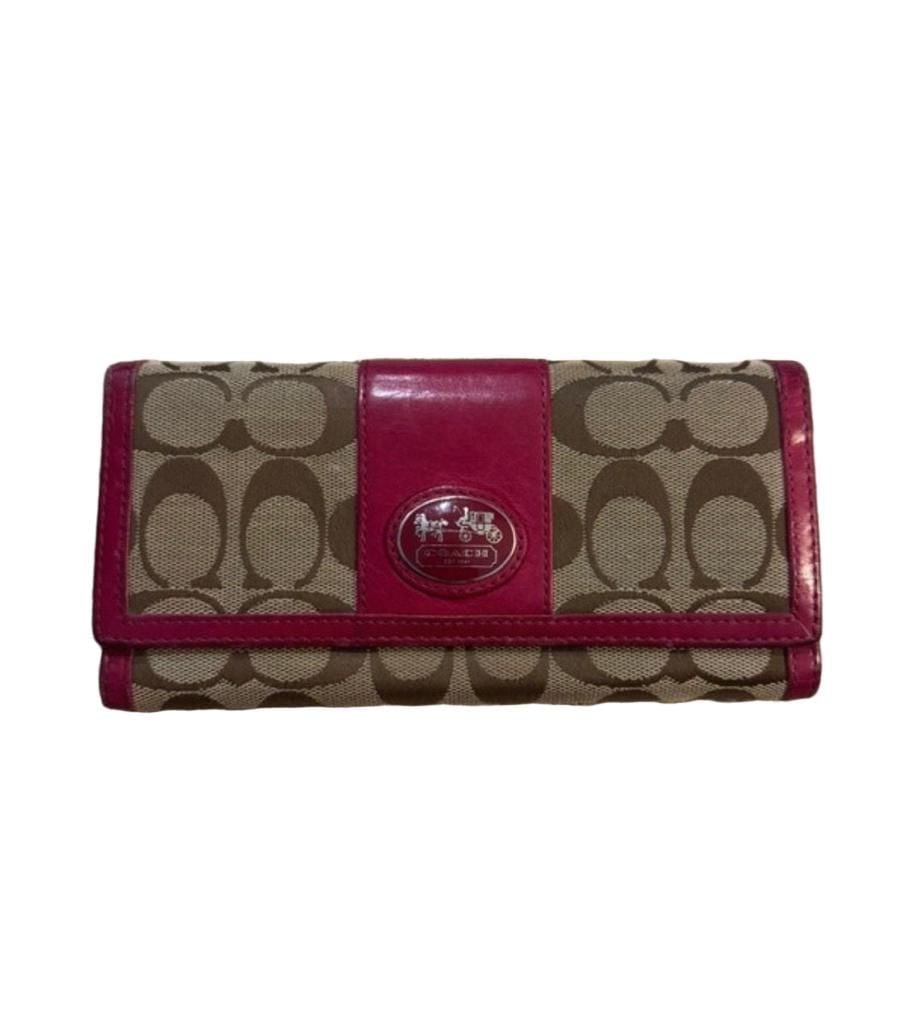 Coach Signature Canvas and Pink Leather Continental Flap Wallet 2