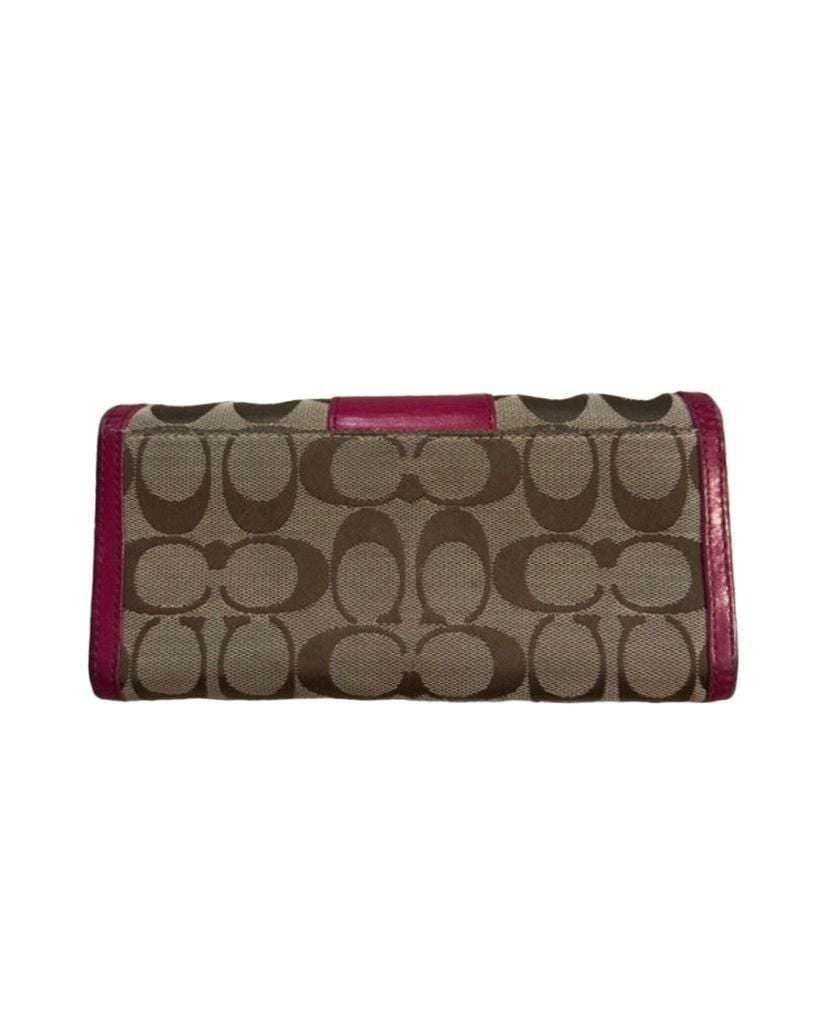 Coach Signature Canvas and Pink Leather Continental Flap Wallet 3