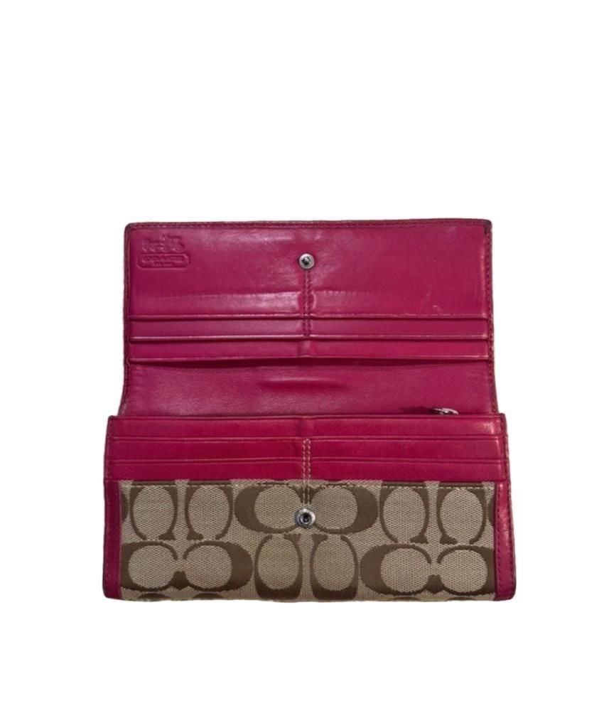 Coach Signature Canvas and Pink Leather Continental Flap Wallet 4