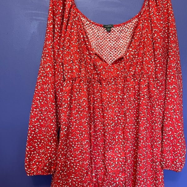 Wild Fable Women's Red Floral Print Long Sleeve Mini Dress XXL
