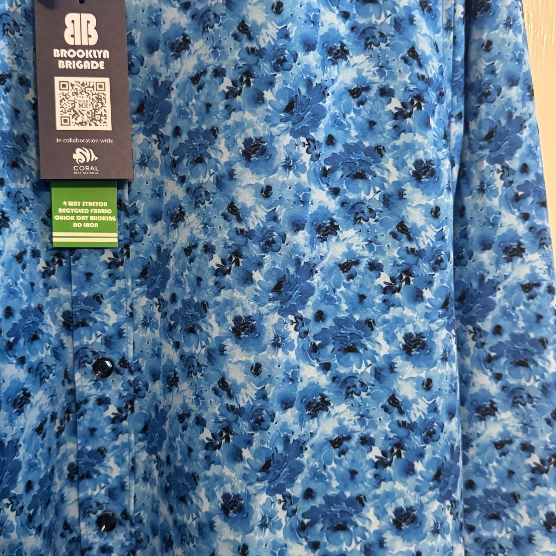 NWT Brooklyn Brigade Maverick Men’s M Blue Floral Performance Shirt Stretch 4