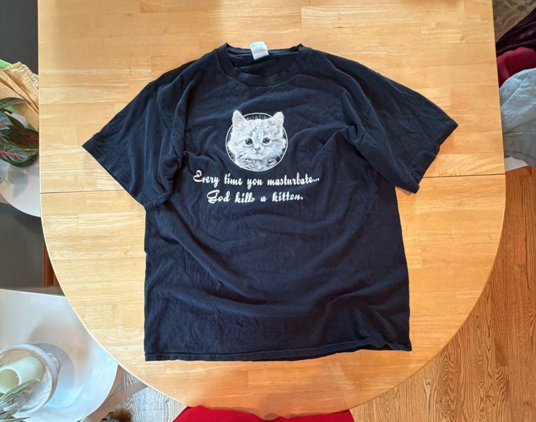 Fruit of the Loom Heavy Cotton Every Time You Masturbate God Kills a Kitten Graphic T-Shirt 1