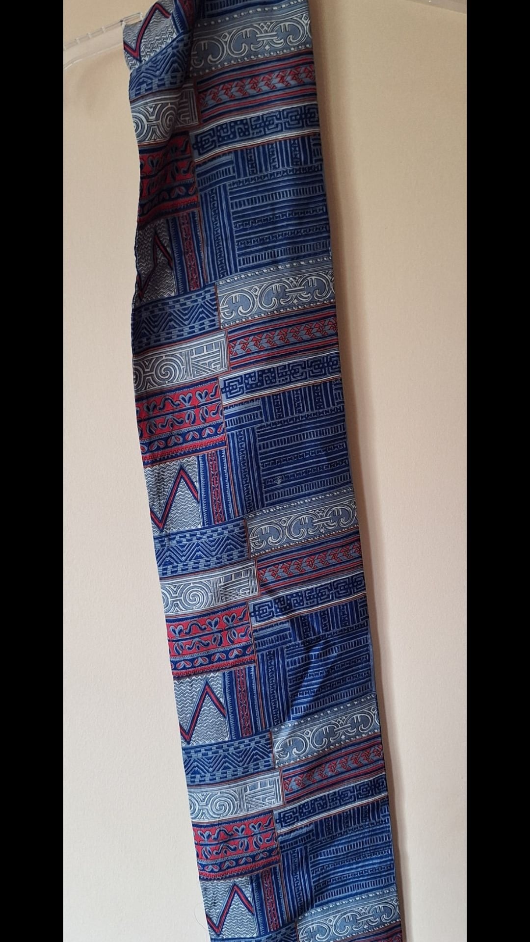 Vintage Indian Silk Batik Print Patterned Scarf with Fringed Ends 3