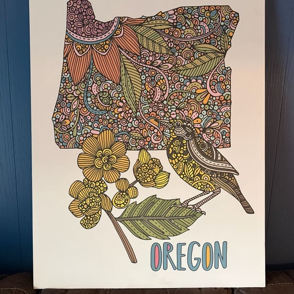 Valentina Harper Oregon State Map Botanical Wall Art Canvas