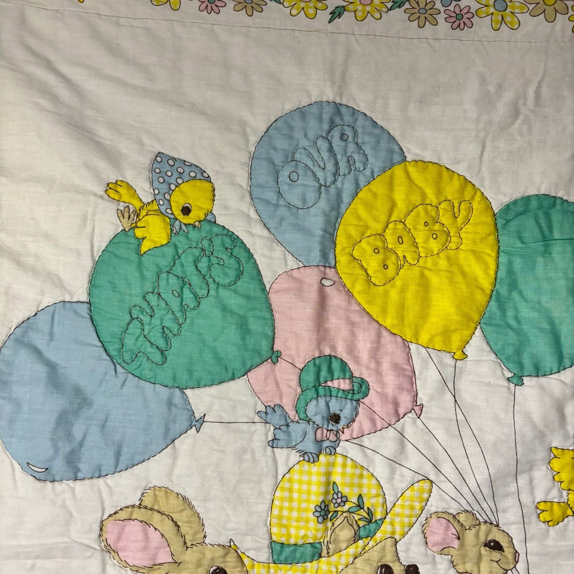 Vintage That's Our Baby Crib Blanket Animals on a Bicycle/Balloons 2