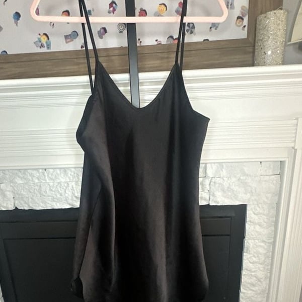 Vintage Kristine Tyler Intimates Black Satin Cami Sleepwear Tank
