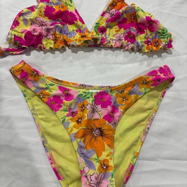 Wild Fable Floral Print Ruffle Halter Bikini Set