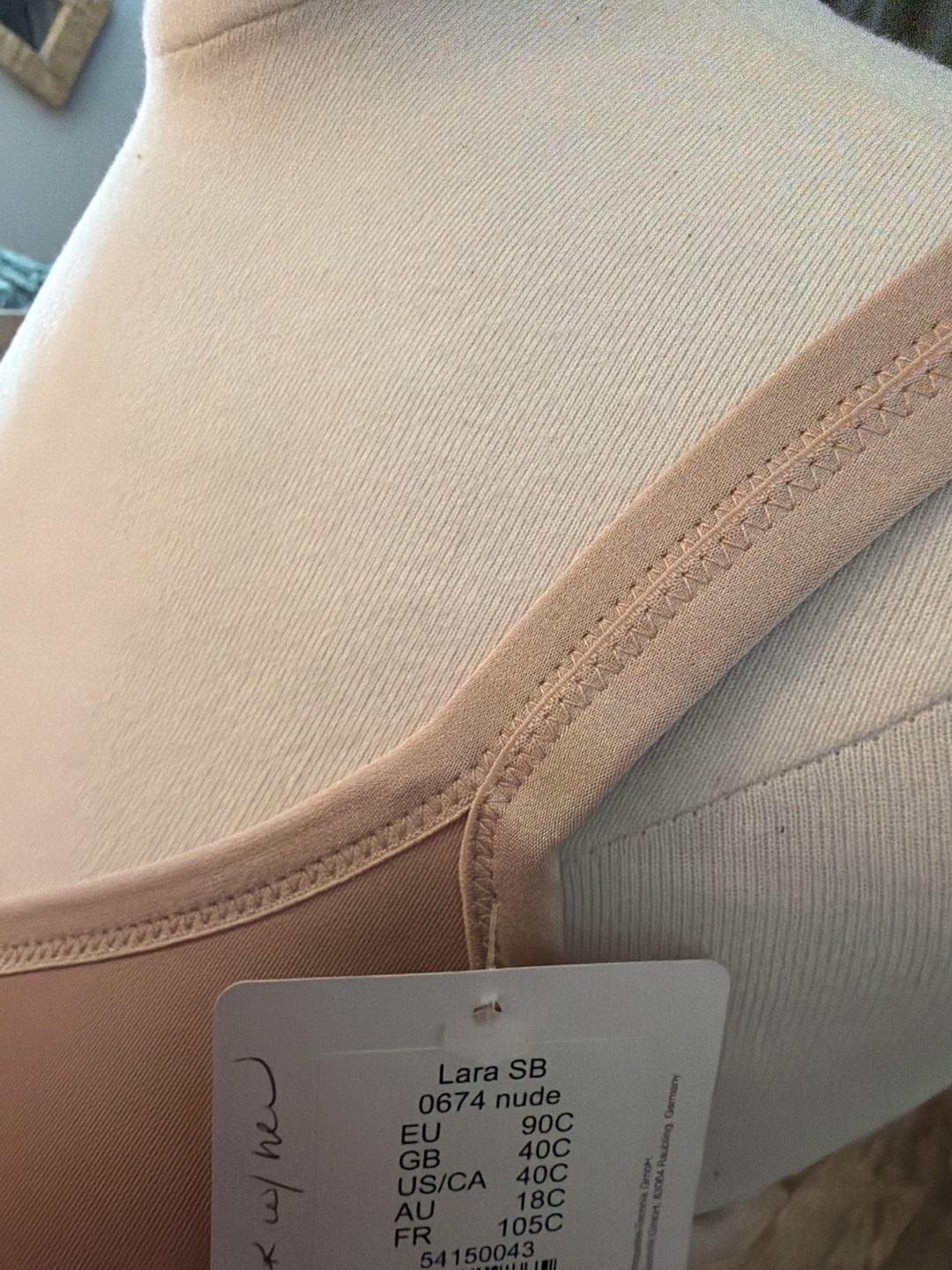 NWT Amoena 40AA Mastectomy Bra Lara SB #0674 Nude Wireless Shaped Foam Cups New 9