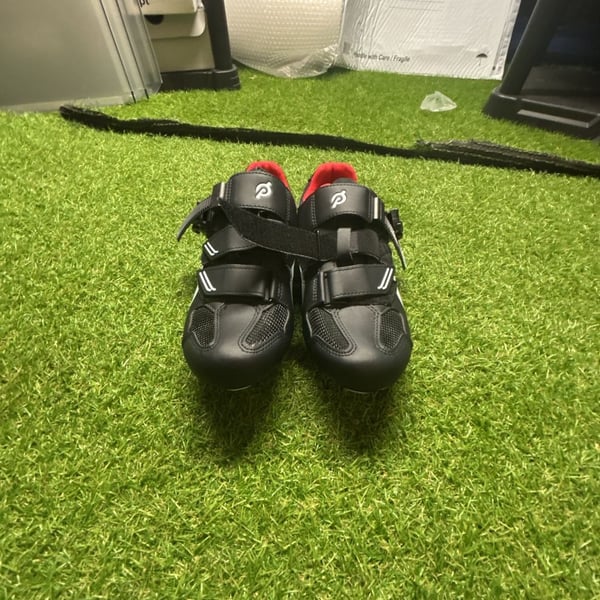 Peloton Unisex Cycling Shoes with Delta Cleats, Black and Red