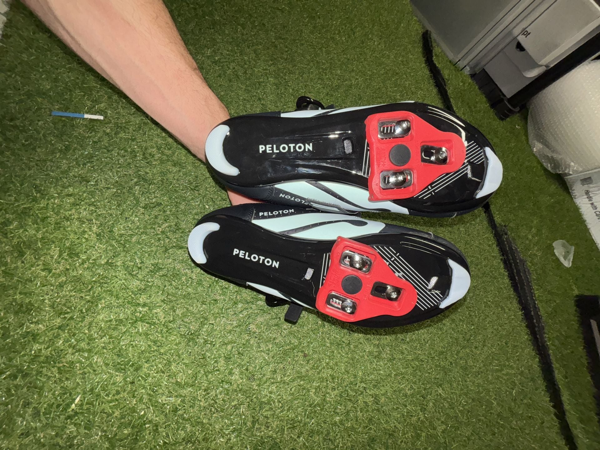 Peloton Unisex Cycling Shoes with Delta Cleats, Black and Red 13
