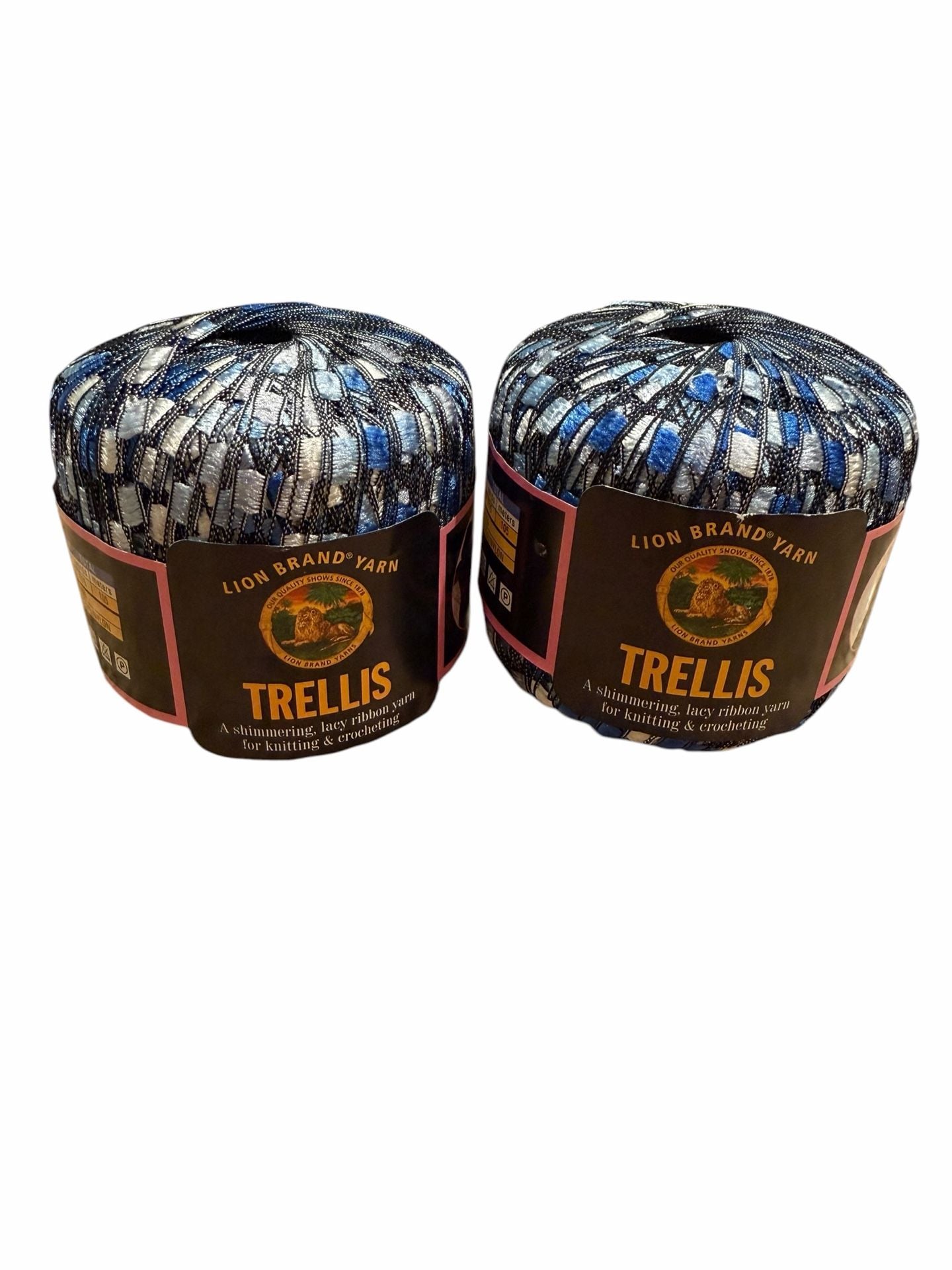 2 Skeins Lion Brand Trellis Shimmering Lacy Ribbon Yarn Color #302 Ocean Blue 1