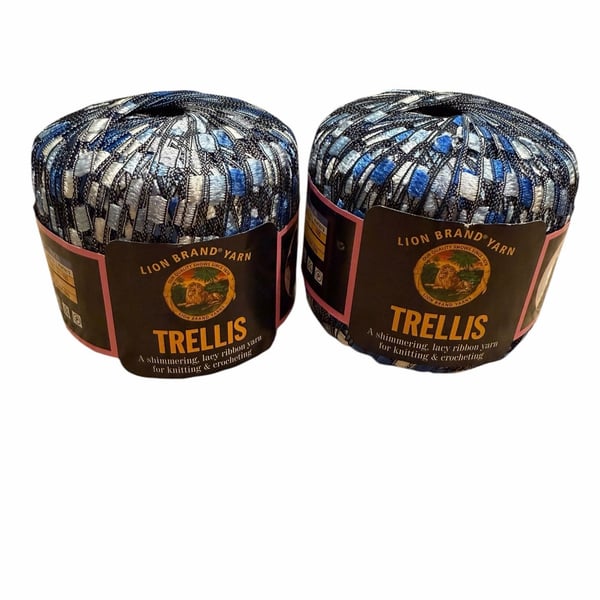 2 Skeins Lion Brand Trellis Shimmering Lacy Ribbon Yarn Color #302 Ocean Blue