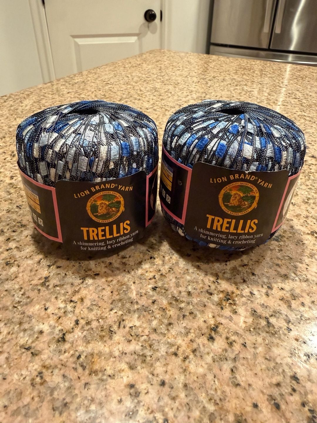 2 Skeins Lion Brand Trellis Shimmering Lacy Ribbon Yarn Color #302 Ocean Blue 5