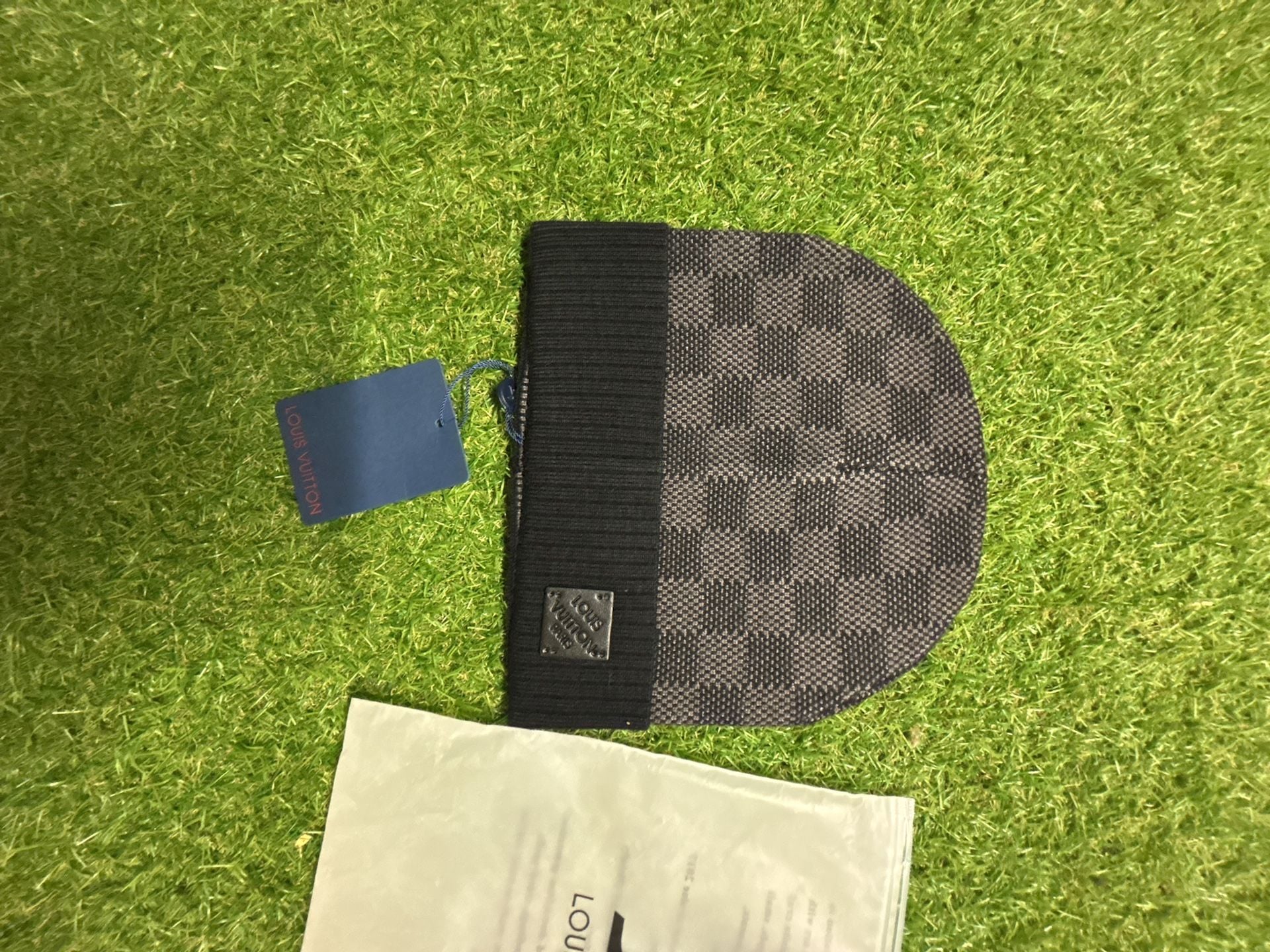 Louis Vuitton Damier Graph Knit Beanie with LV 4