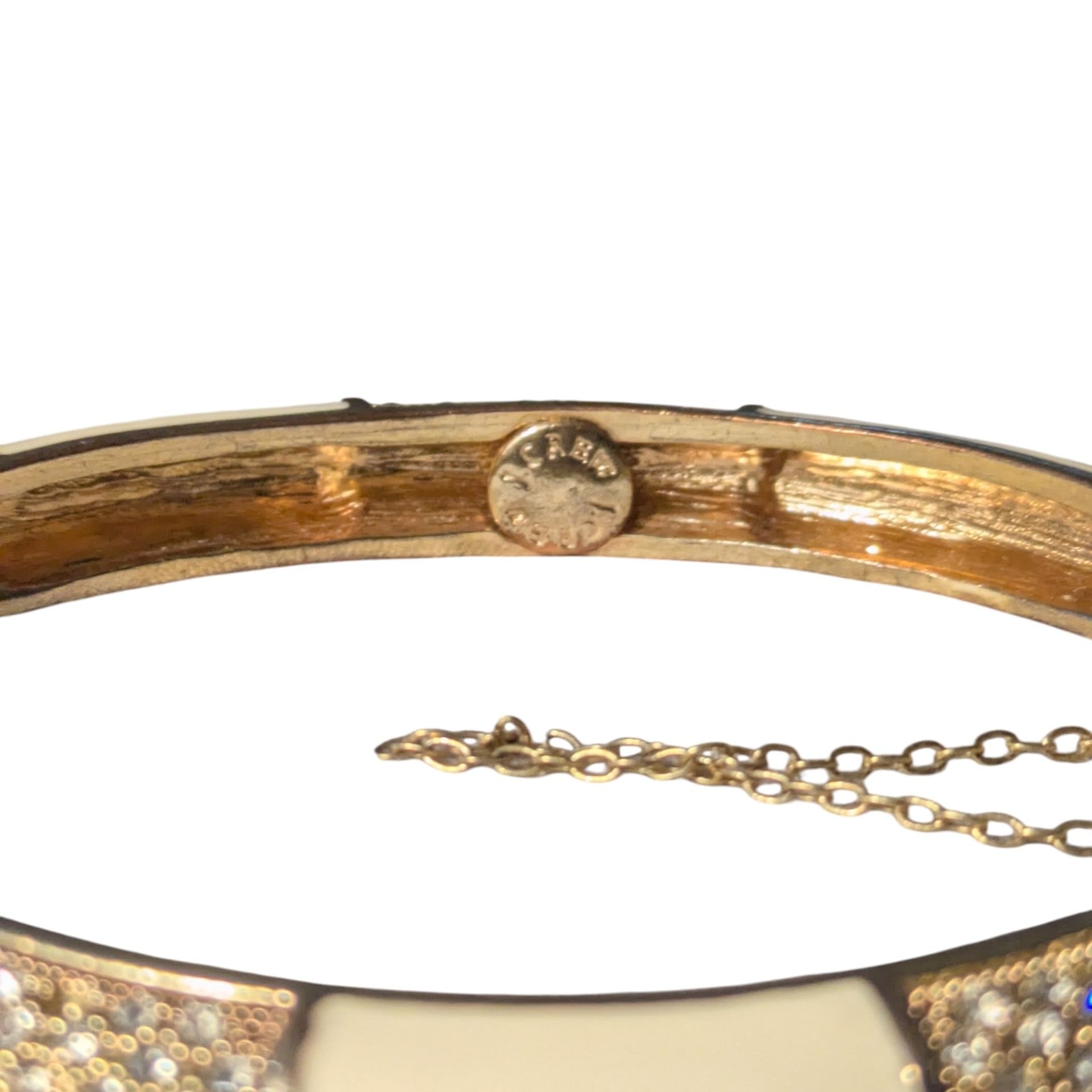 J.Crew Hinged Bangle Bracelet with Cream Enamel and Rhinestones 3