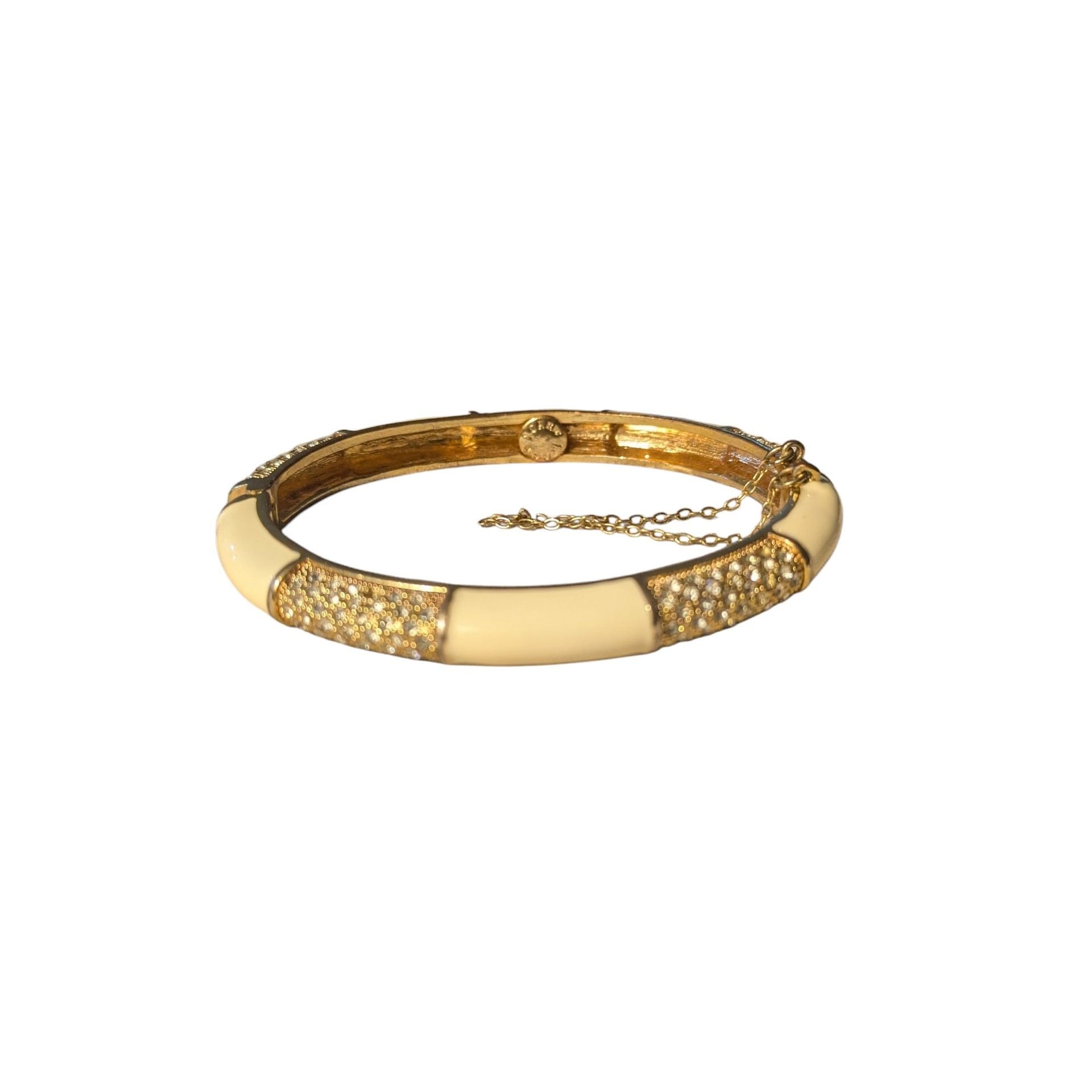 J.Crew Hinged Bangle Bracelet with Cream Enamel and Rhinestones 4